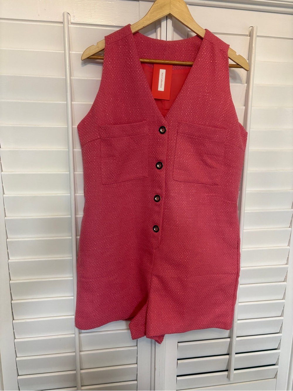 Pink Tweed Button Front Tank Romper Size Medium
